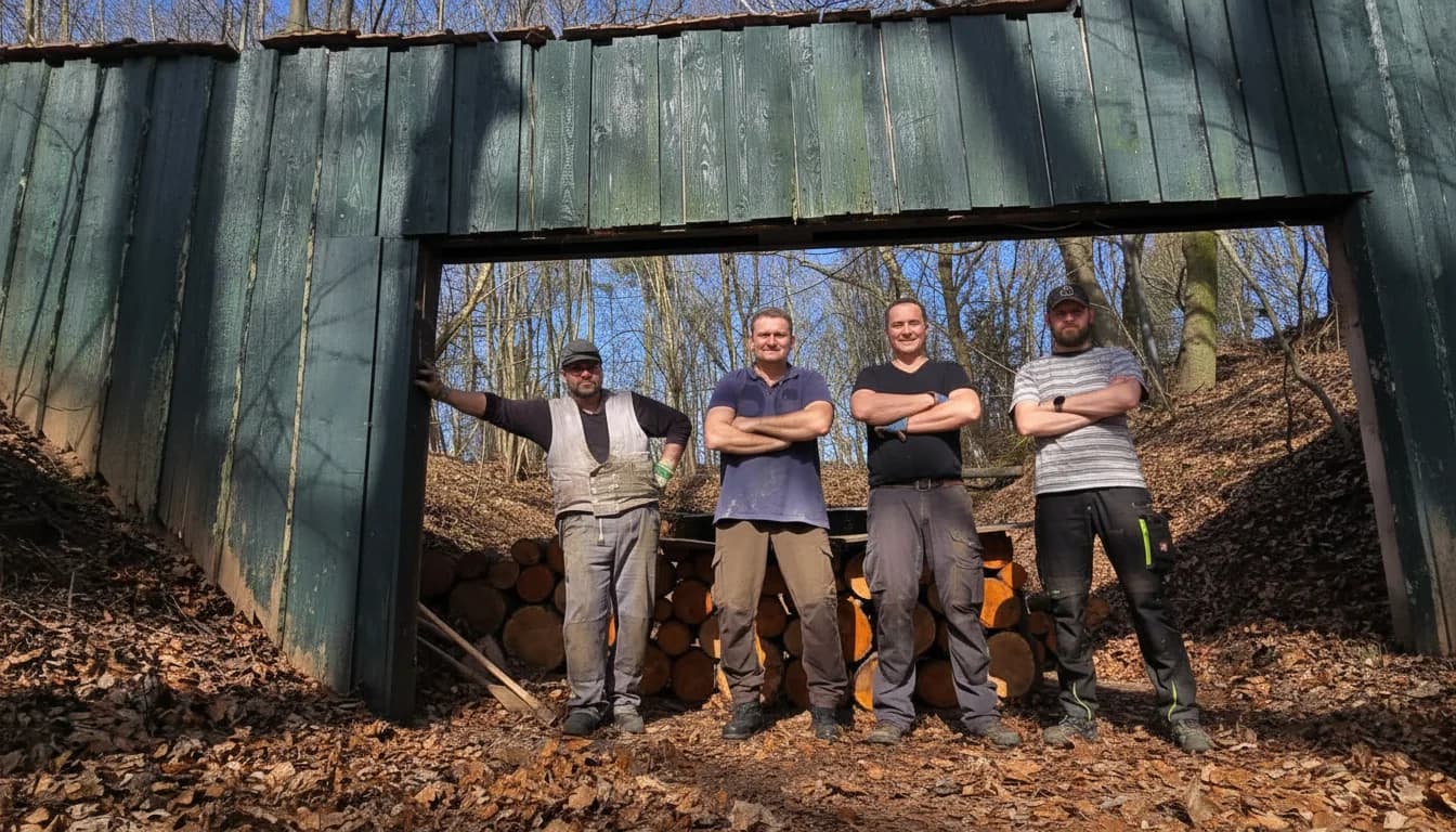 Vereinsmitglieder beim Arbeitseinsatz am Schießstand